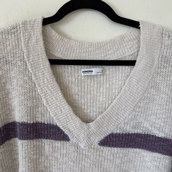 Sonoma Plus Size Spring Cream Striped V Neck Cotton Pull Over Sweater Size 3X - Picture 4 of 9